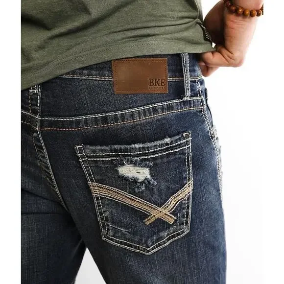 BKE Jake Bootcut Stretch Jeans Men’s 30x32 Macon Wash Distressed Denim NEW~NWT